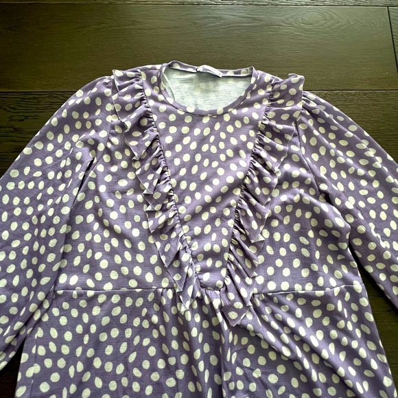 Womens Zara polka dot purple dress with Ruffles, sz Medium - Picture 4 of 11